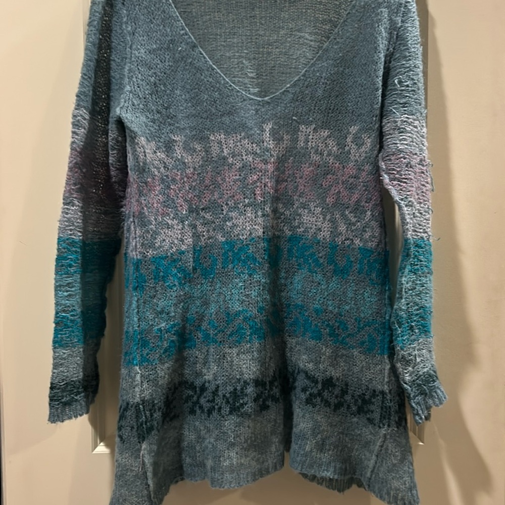 Free People Alpaca Wool blend distressed knit stripe sweater seams long sides